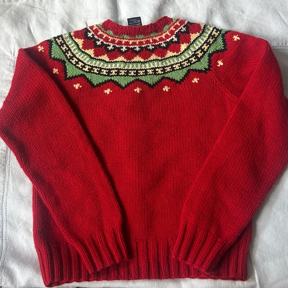 Ralph Lauren MED Red/Green hand knit Fair Isle 100% lambs wool Sweater - Picture 11 of 11